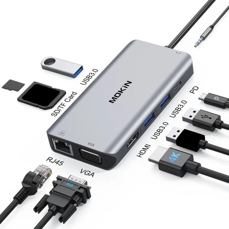MOKiN 14 in 1 USB Hub PC Accessories Hub USB Type C For Macbook Windows Laptop With Dual 4K HDMI USB 3.1 RJ45 SD/TF Card PD 100W