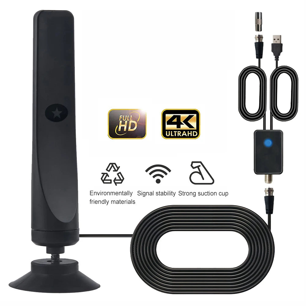 TV Digital Antenna Support 4K 1080P Suction Cup TV Antenna 50 Miles Range High Gain Aerial 25DBI Plug Play for Outdoor Indoor