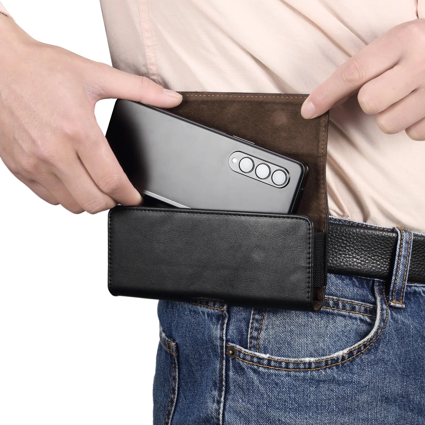 Leather Belt Clip Case Men Waist Bag For Samsung Galaxy Z Fold 5 4 3 2 5G Fold5 Fold4 Fold3 Fold2,Vivo X Fold Plus Holster Pouch