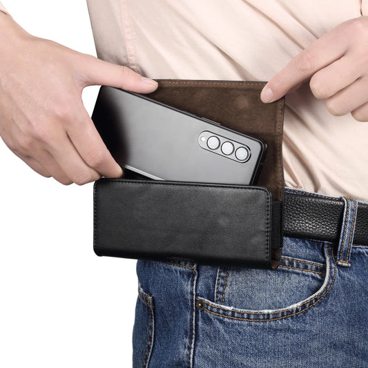 Leather Belt Clip Case Men Waist Bag For Samsung Galaxy Z Fold 5 4 3 2 5G Fold5 Fold4 Fold3 Fold2,Vivo X Fold Plus Holster Pouch