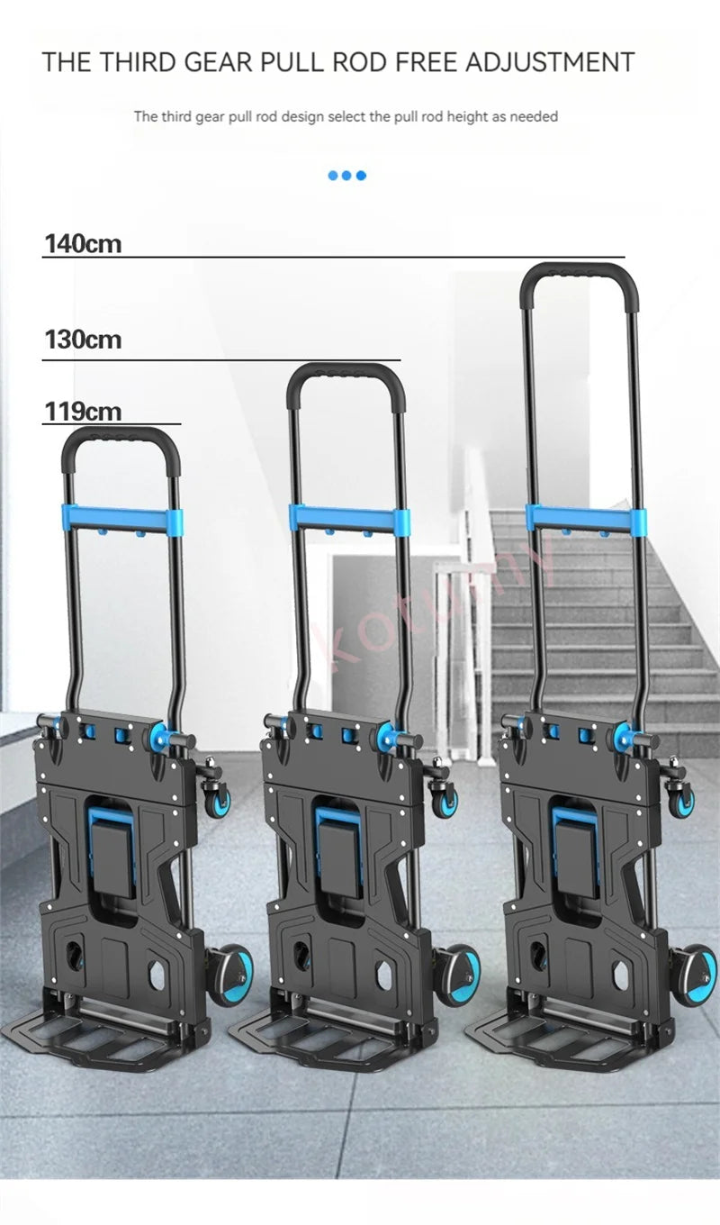 Multi-Position Folding Hand Truck,Four Wheel Luggage Cart 150kg,Pull Rod Adjustable Length,Four Wheel,Outdoor Camping Wagon