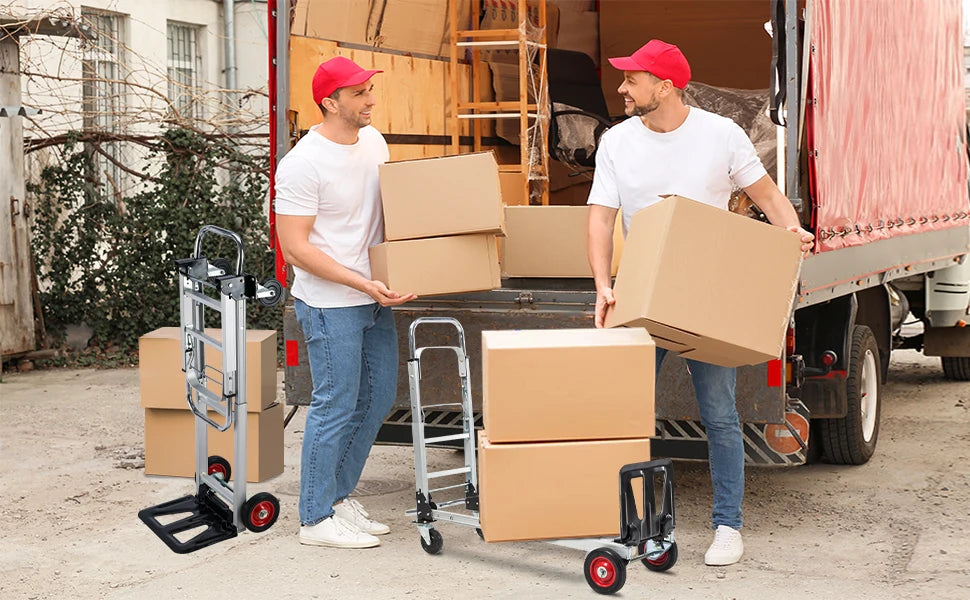 Hand Truck Dolly Heavy Duty 440lbs Capacity 2 in 1 Convertible Folding Hand Truck with Pneumatic Wheels and Telescopin