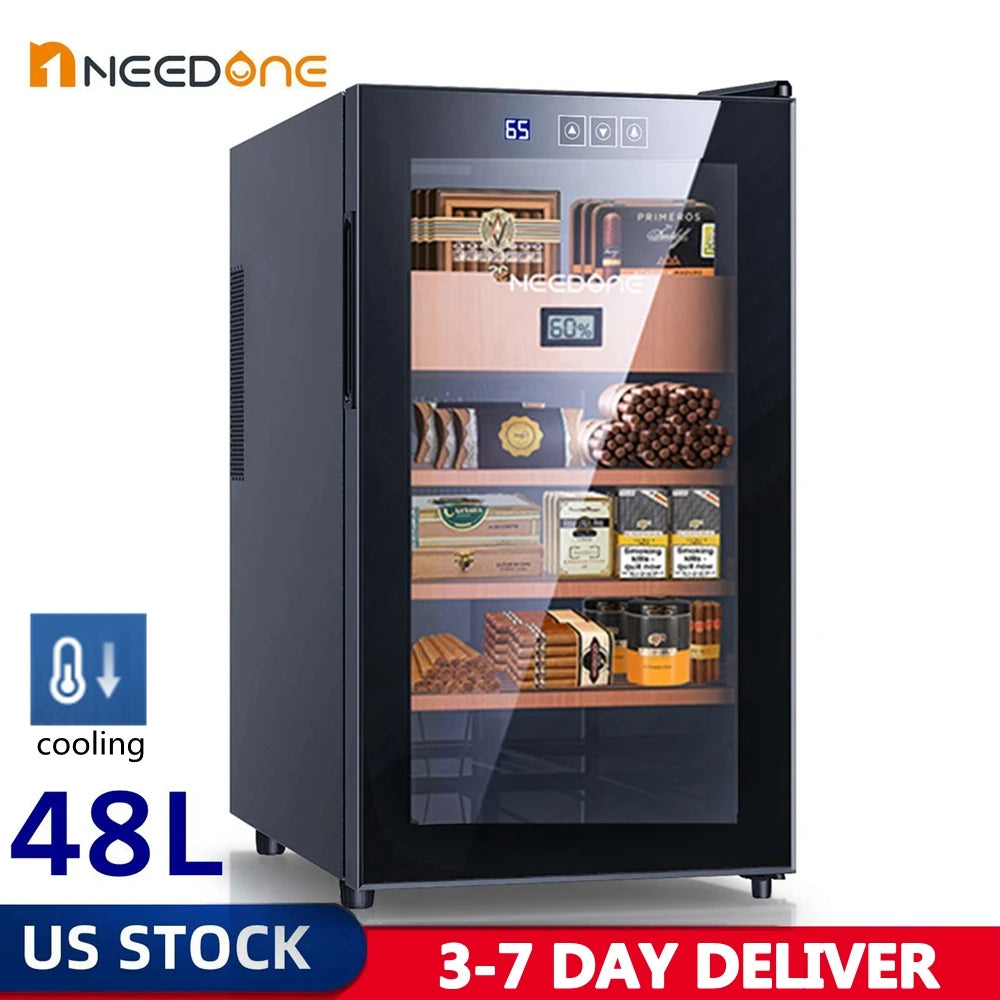 NEEDONE 48L Spanish Cedar Wood Cigar Humidor Electric Cooler Refrigerator Cigar Wine Cabinet Moisturizing Cigars Energy Saving