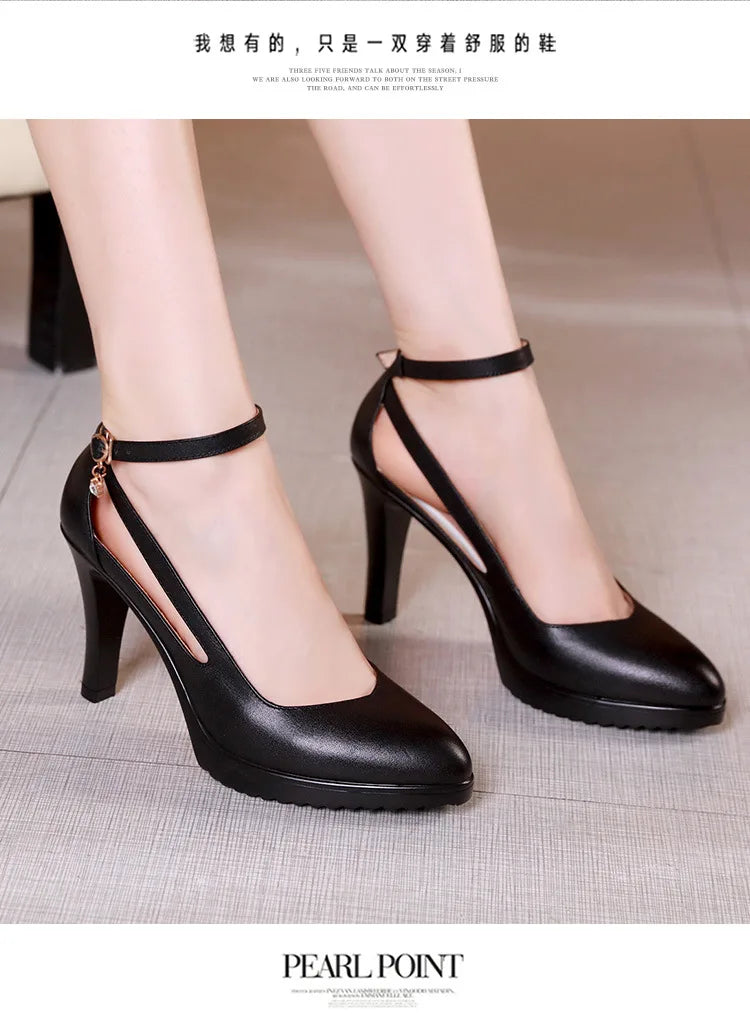 high quality leather shoe for women 8cm high heel platform point toe 32 33 42 43 elegant and fashion dress shoe black red white