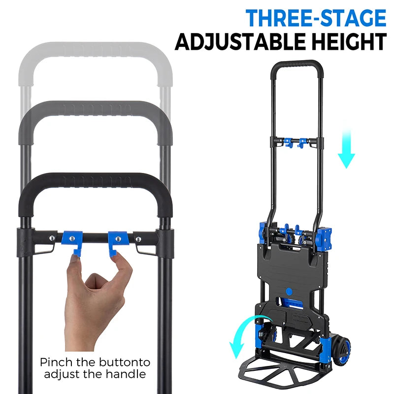 2 in 1 Folding Hand Truck Aluminum Trolley Portable Handcart 4 Wheel Flatbed Truck Outdoor Camp Wagon Multifunction Luggage Cart
