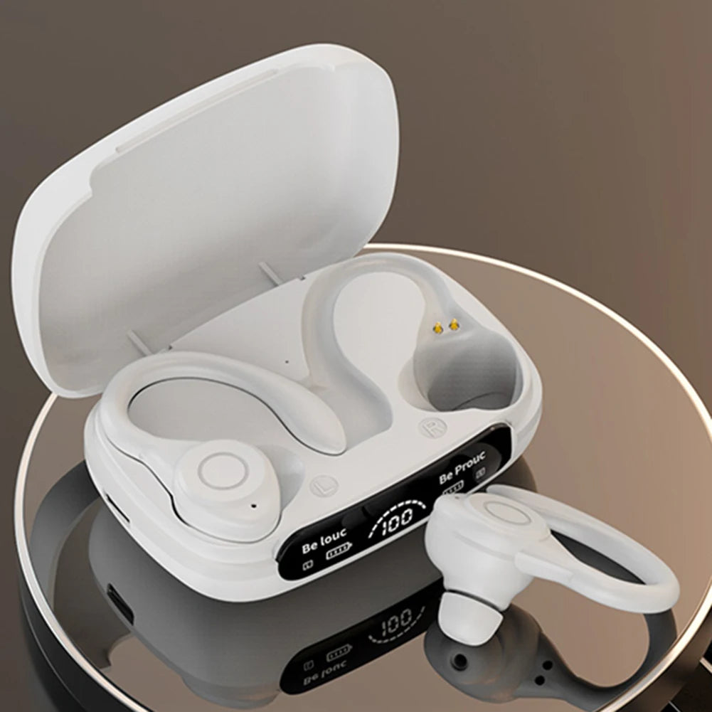 Wireless Bluetooth Headset Ear Hook Sports HiFI Stereo Headphones Waterproof Headset Noise Reduction LED Display Running Earbuds