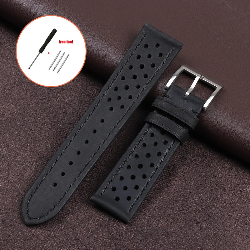 18mm 20mm 22mm Vintage Genuine Leather Strap Men Women Universal Cowhide WatchBand Breathable Bracelet Sport Wristbelt Accessory