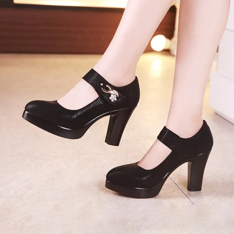 6cm 8cm 10cm Block Heel Platform Pumps Women Shoes 2024 Spring Floral Black High Heels Shoes Ladies Elegant Office Shoe 41 42 43