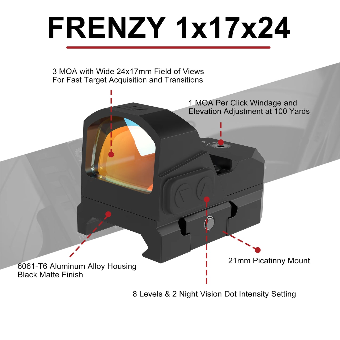 Vector Optics Frenzy 1x17x24 Red Dot Sight With Docter/RMR Footprint 3MOA Dot IPX6 Water Proof For Glock 17 19 Taurus Pistol