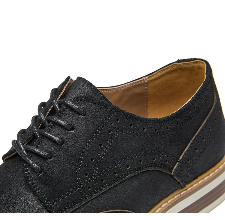 Man Derby Shoes Genuine Split Suede Leather Full Brogue Long Wing Dress Business Men Casual Comfortable Wedding Party Suits