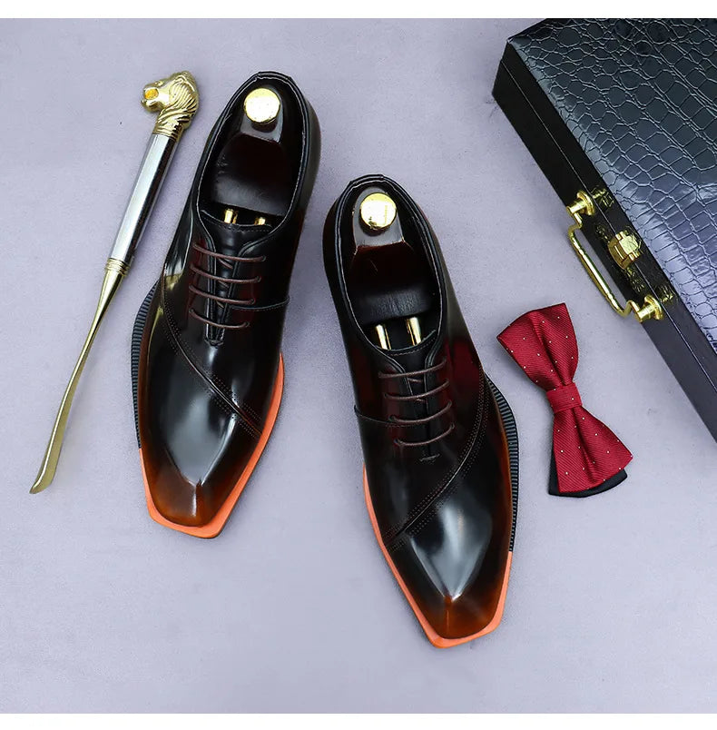 Brand Original Mens Oxford Dress Shoes Genuine Leather Brown Lace-up Business Wedding Formal Shoes Plus Size 38-46
