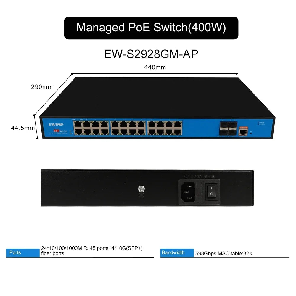 EWIND POE Switch 16/48 Ports 10/100/1000Mbps Full Gigabit Ethernet Switch Unmanagement AI Smart Switch outdoor home NVR
