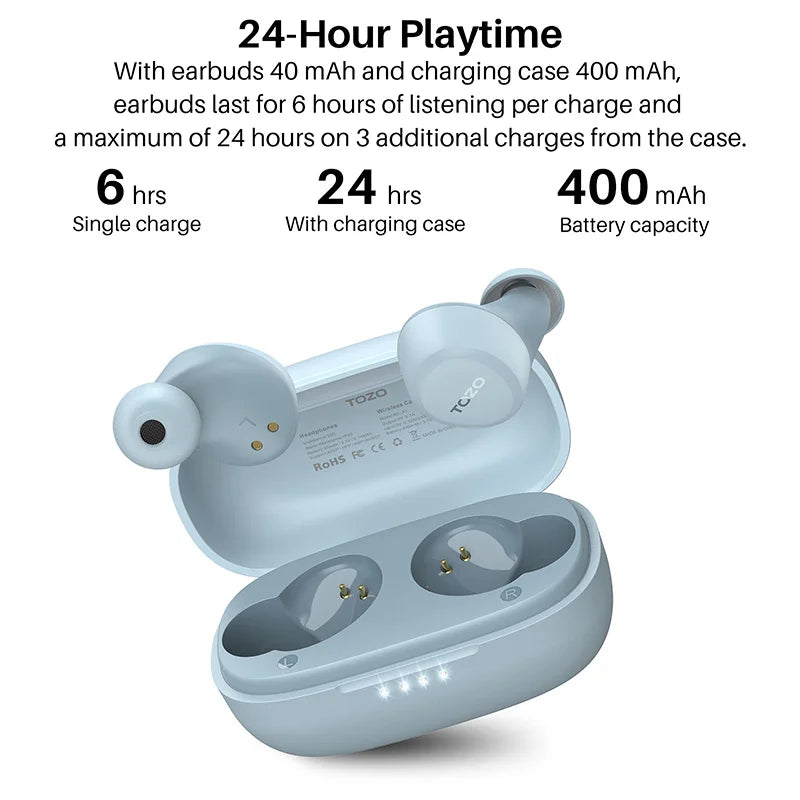 TOZO A1 Wireless Bluetooth Earbuds Small In Ear Headset Earphones Stereo Bass IPX5 Waterproof Microphone