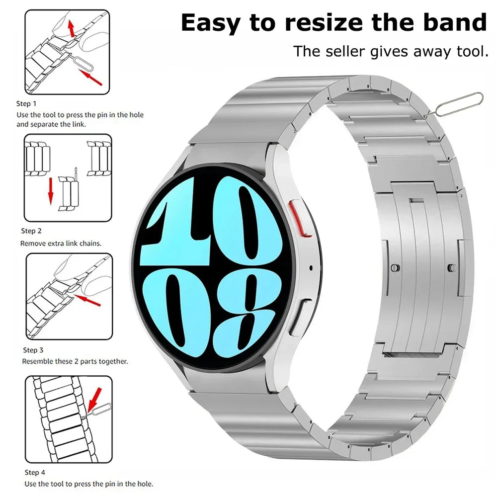 NO Gaps Titanium Metal Strap for Samsung Galaxy Watch 6 Classic 47mm 43mm 4/5/6/7 44mm 40mm Quick Fit Band for Galaxy 5 Pro 45mm