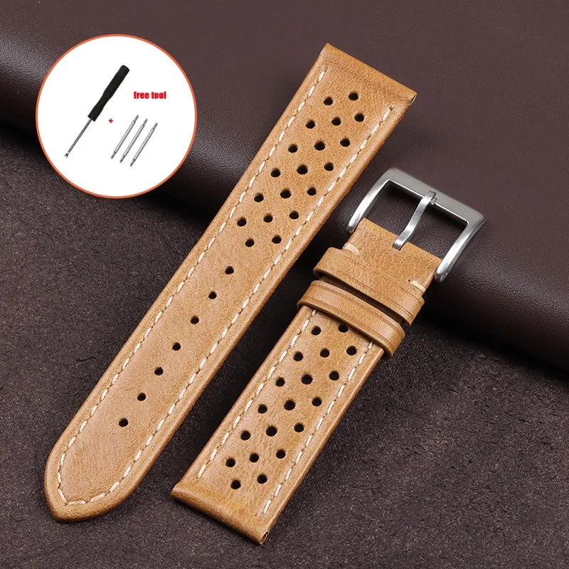 18mm 20mm 22mm Vintage Genuine Leather Strap Men Women Universal Cowhide WatchBand Breathable Bracelet Sport Wristbelt Accessory