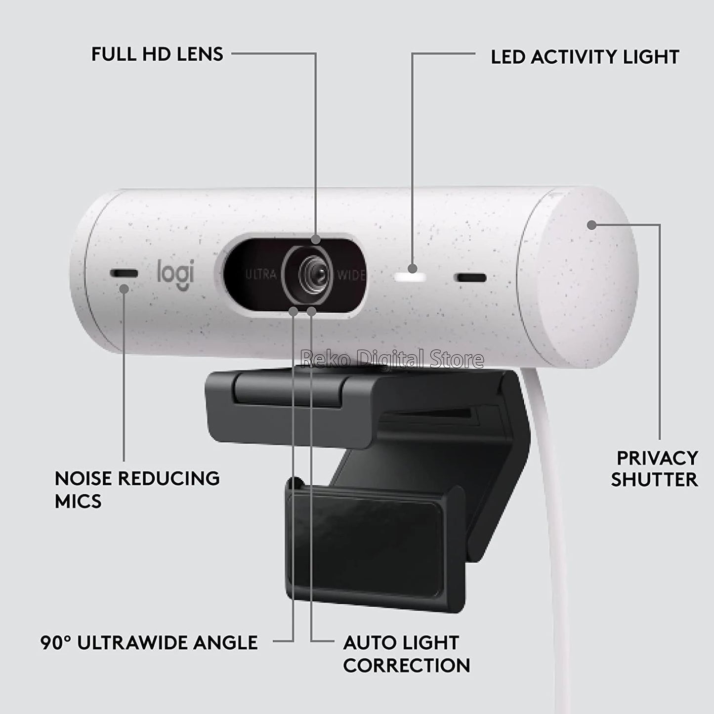 Logitech Brio 500 Full HD Webcam with Auto Light Correction Auto-Framing Show Mode Dual Noise Reduction Mics For conferences