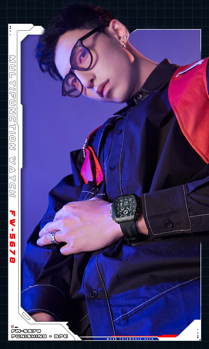 Luxury Watch Mens Fashion Brand Mark Fairwhale Sports Silicone Strap Clock Tonneau Chronograph Quartz Wristwatch Boy Dropshiping