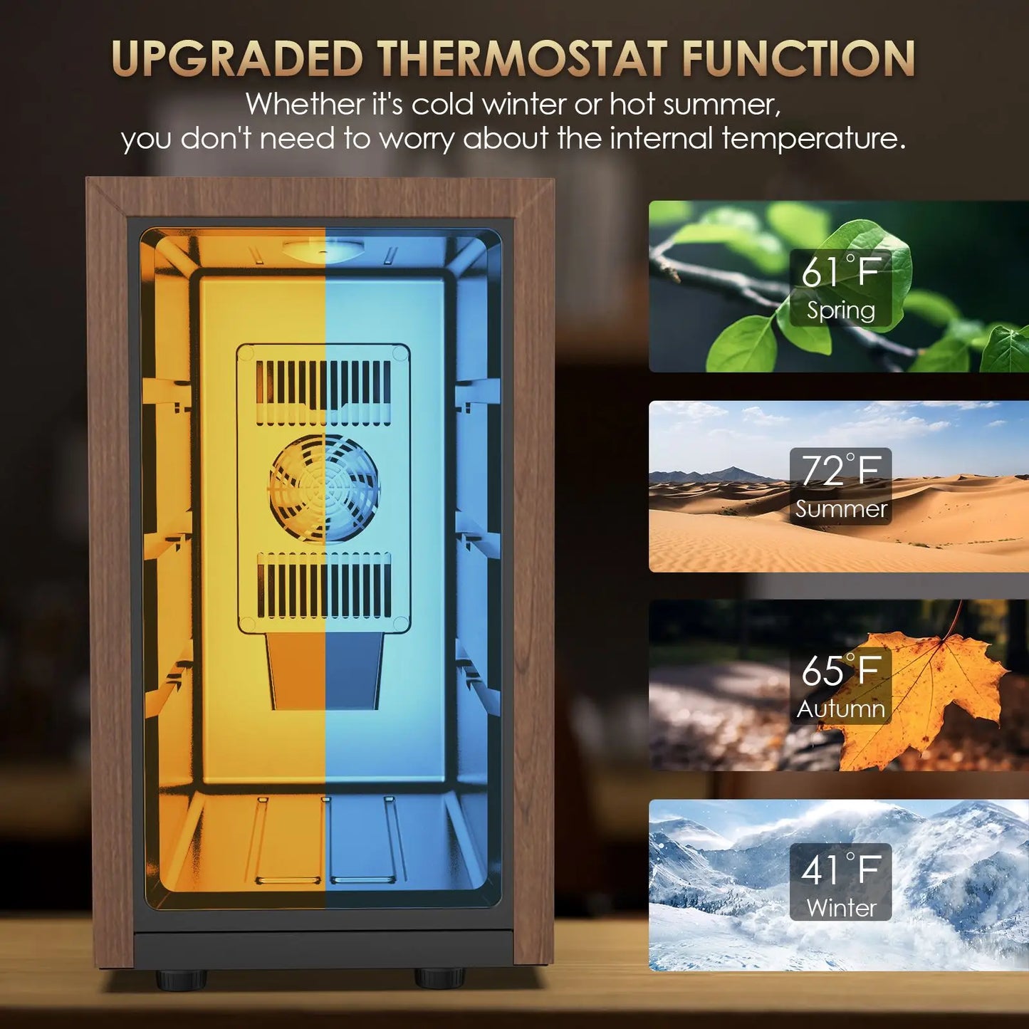 26L Thermostatic Electric Humidor 200 Counts Wooden Large Cigar Humidor Cooling and Heating Temperature Control Cigar Fridges