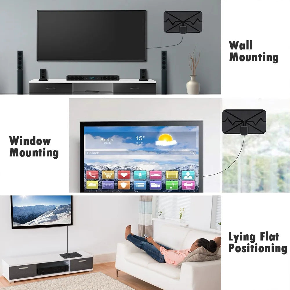 Indoor Digital TV Antenna 4K 1080P Long Range HDTV Receiver Amplifier 25dbi VHF UHF DVB-T2 ATSC Dish Satellite HD Signal Booster