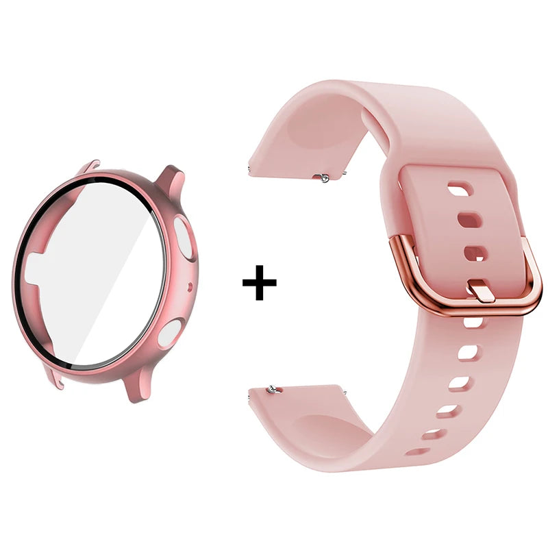 Silicone Strap+Case for Samsung Galaxy Watch Active 2 40mm 44mm Bracelet Tempered Glass Screen Protector Cover correas 20mm band