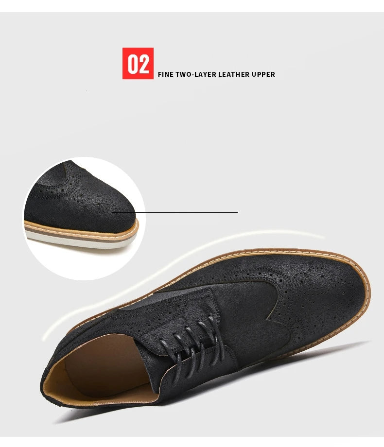 Man Derby Shoes Genuine Split Suede Leather Full Brogue Long Wing Dress Business Men Casual Comfortable Wedding Party Suits