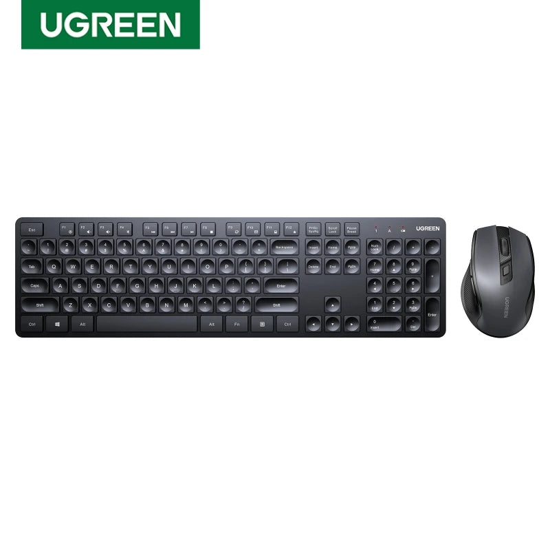UGREEN Keyboard Mouse Wireless 2.4G 4000DPI Ergonomic Mice 104 Keys for Computer Laptop PC English US Arabic Keycaps Layout