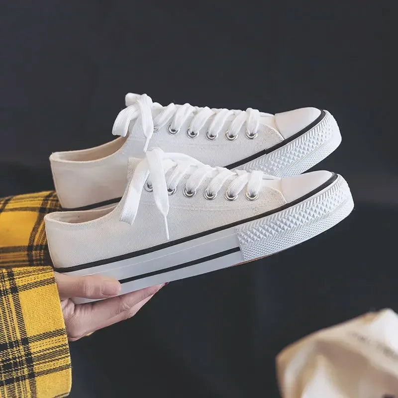 Women's Low-Top Canvas Sneakers – Breathable Casual Slip-On Flats