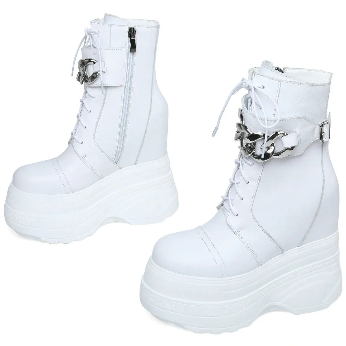 16cm High Heel Pumps Plus Size Shoes Women Genuine Leather Wedges Snow Boots Female Winter Round Toe Sneakers Big Size Shoes