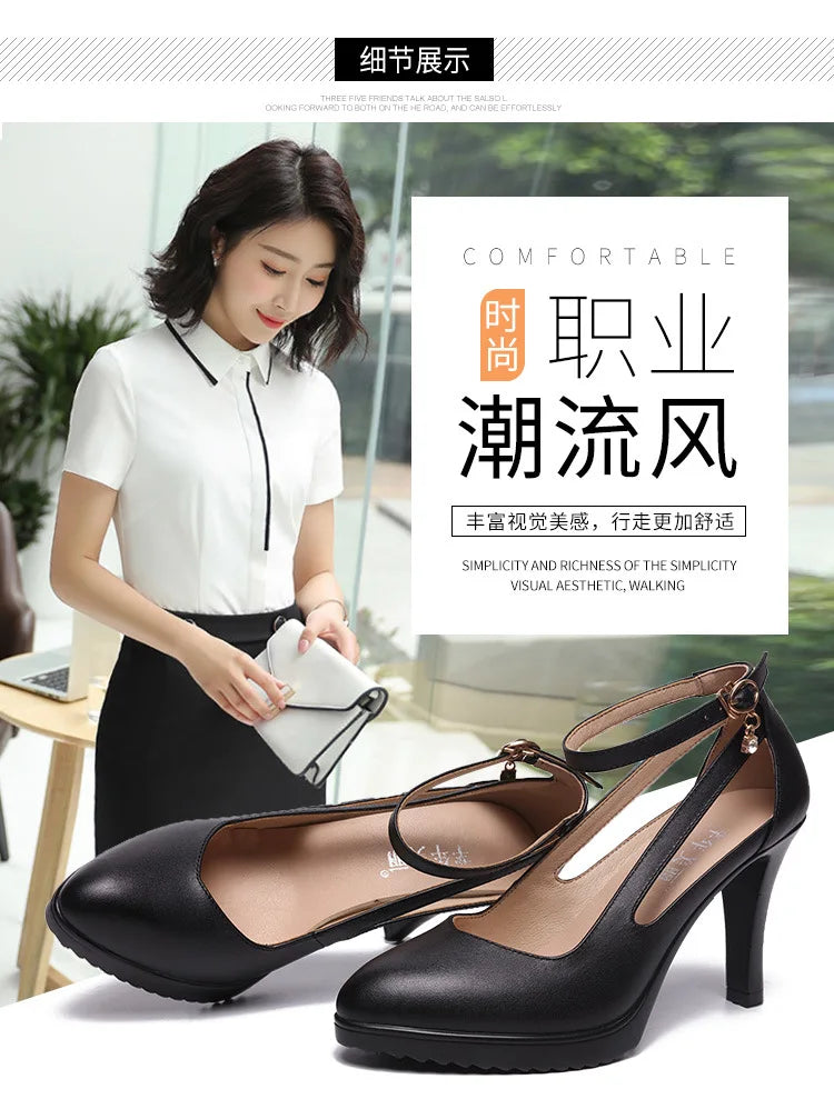 high quality leather shoe for women 8cm high heel platform point toe 32 33 42 43 elegant and fashion dress shoe black red white