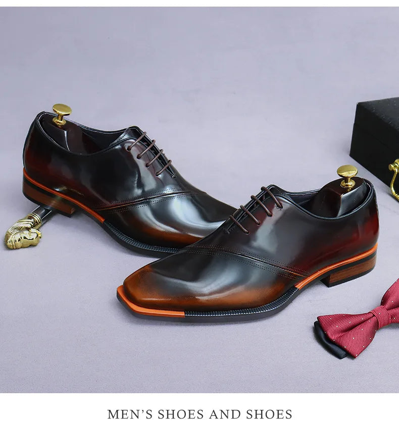Brand Original Mens Oxford Dress Shoes Genuine Leather Brown Lace-up Business Wedding Formal Shoes Plus Size 38-46