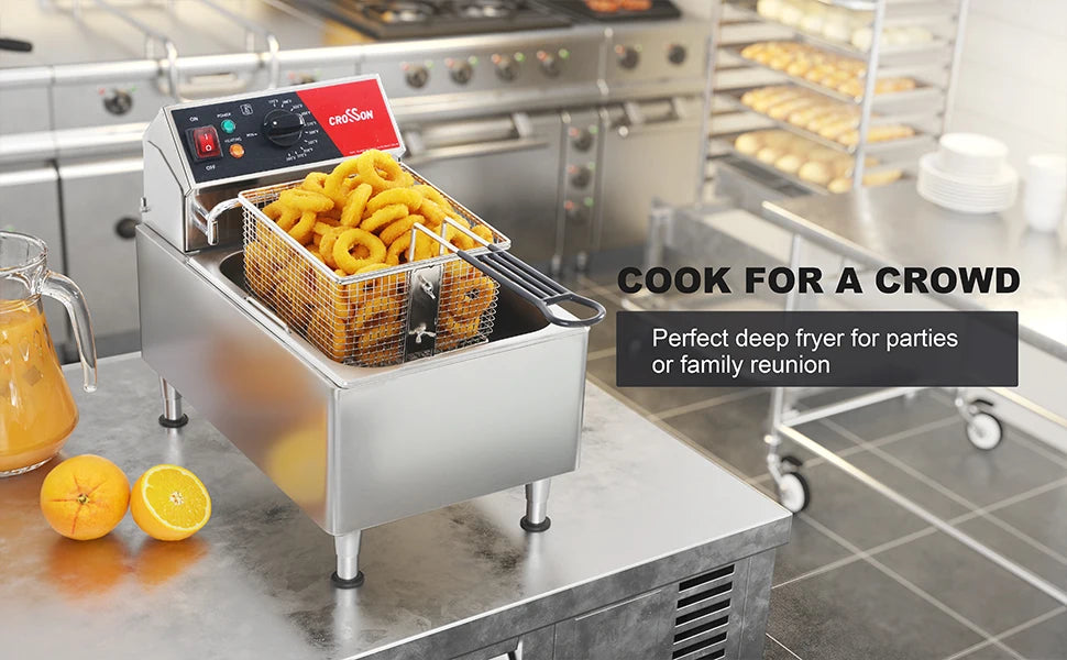 CROSSON ETL Listed 13Lbs Electric Deep Fryer Countertop with Easy-assembling Solid Basket Removeable Oil Container