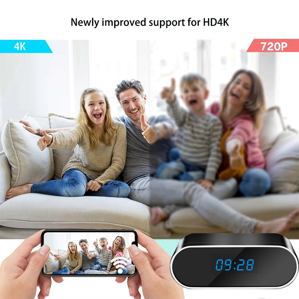 Fully upgraded and improved WIFI mini 4K HD clock camera, supporting infrared night vision, mobile detection, and remote viewing