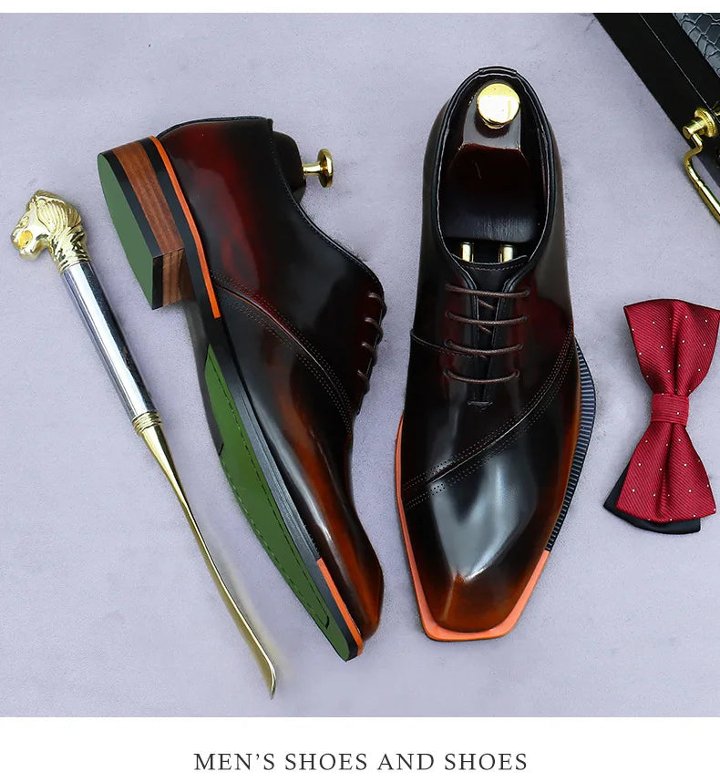 Brand Original Mens Oxford Dress Shoes Genuine Leather Brown Lace-up Business Wedding Formal Shoes Plus Size 38-46