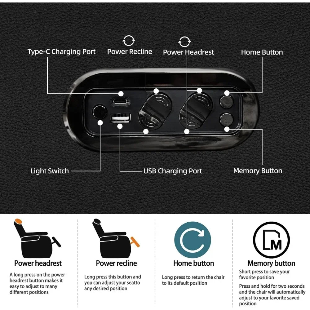 Reclining Sofas Top Grain Loveseat Recliner Chair Dual Power Theater Chairs Electric Headrest with Tray Table