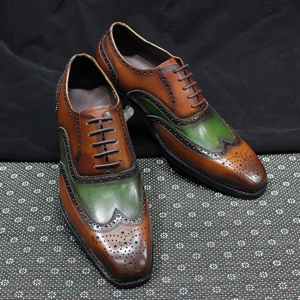 Luxury Men's Oxfords Genuine Leather Classic Wingtip Lace-Up Dress Shoes for Men Wedding Party Business Office Formal Footwear
