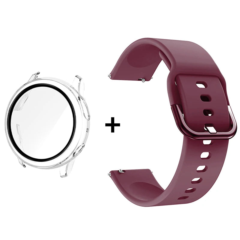 Silicone Strap+Case for Samsung Galaxy Watch Active 2 40mm 44mm Bracelet Tempered Glass Screen Protector Cover correas 20mm band