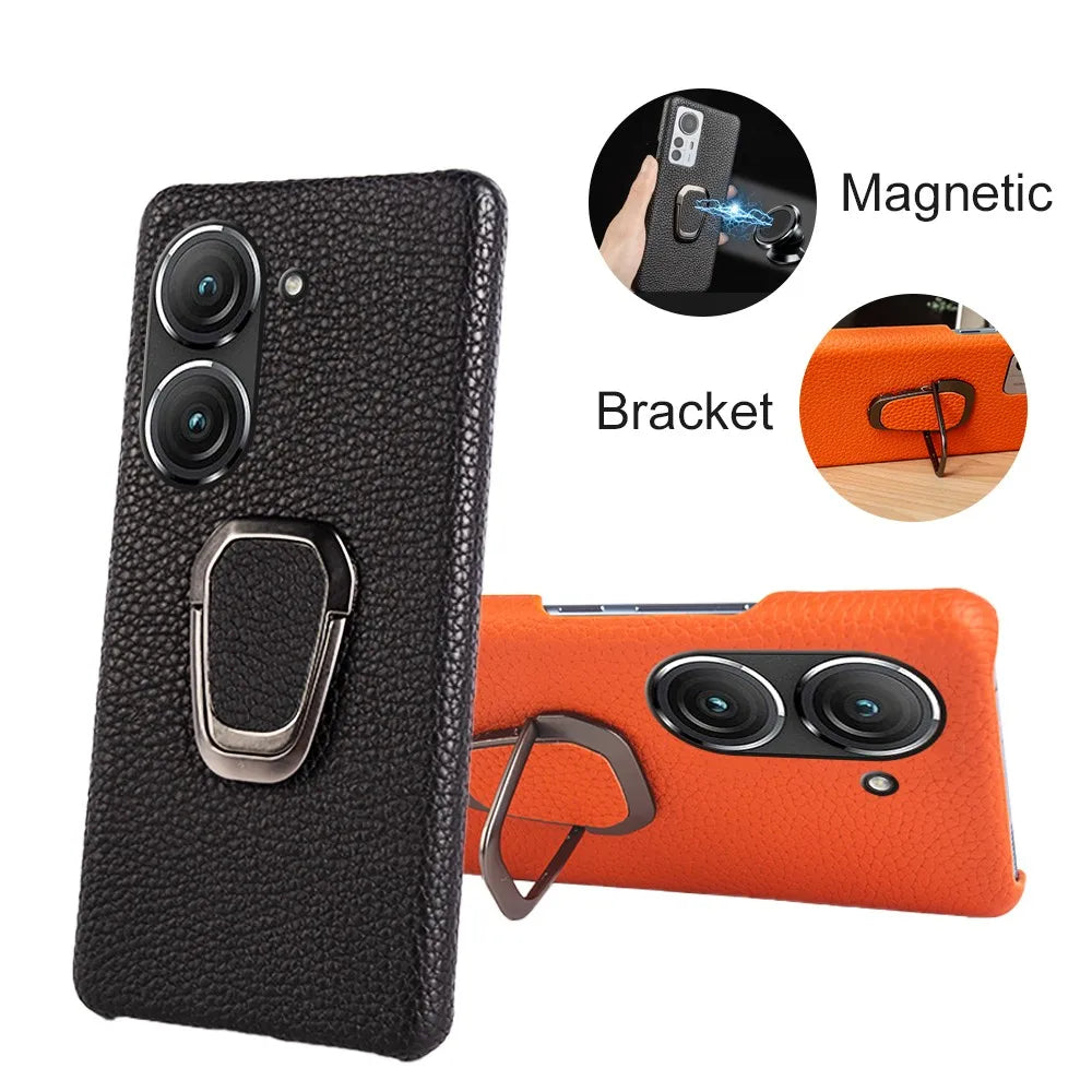 For Asus Zenfone 10 Case Handmade Genuine Leather Cases For Asus Zenfone9 Phone Cover Housing Protective Back Shell Stand Holder