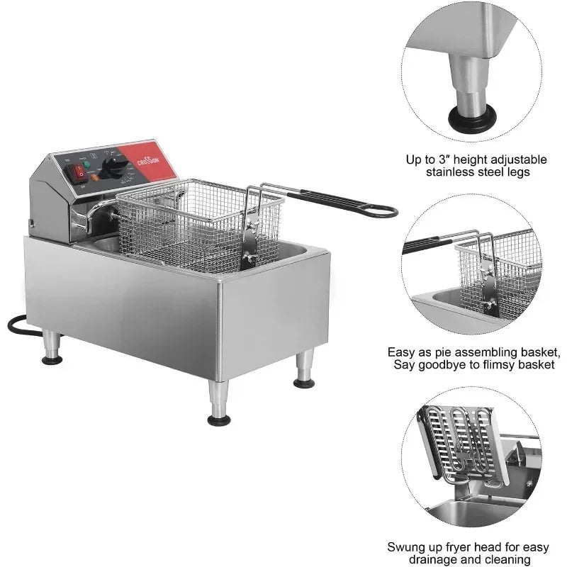 CROSSON ETL Listed 13Lbs Electric Deep Fryer Countertop with Easy-assembling Solid Basket Removeable Oil Container