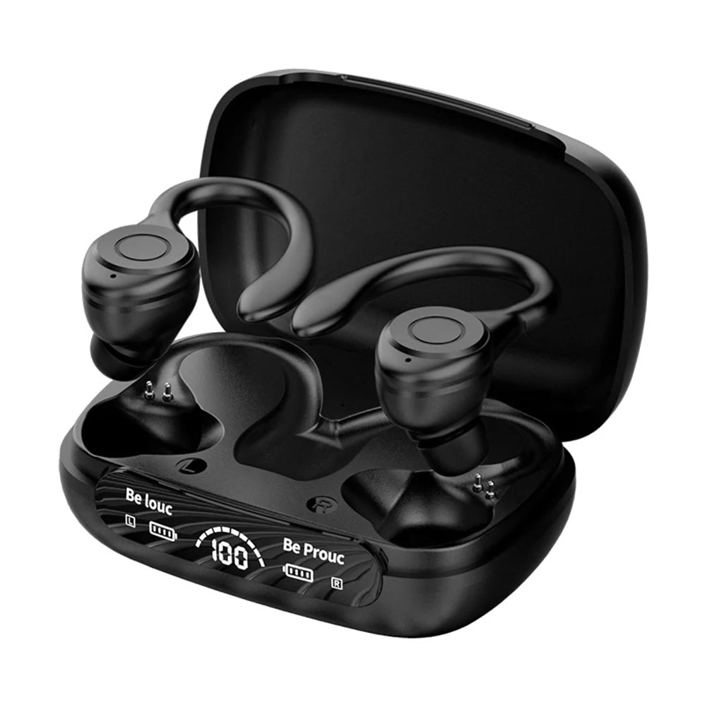 Wireless Bluetooth Headset Ear Hook Sports HiFI Stereo Headphones Waterproof Headset Noise Reduction LED Display Running Earbuds