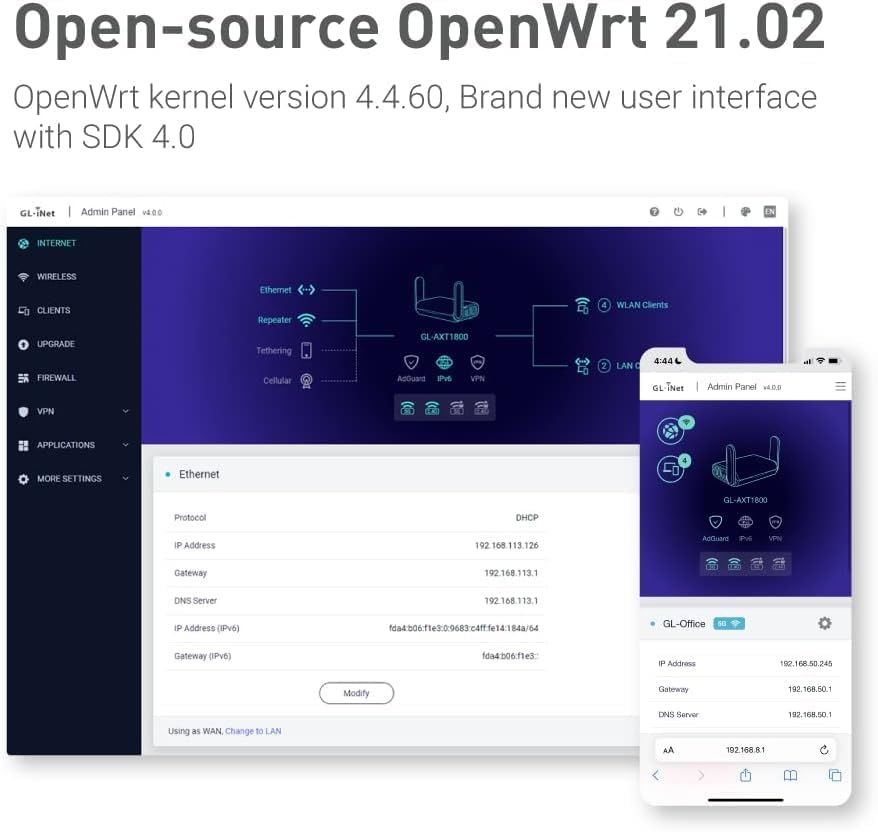 GL.iNet GL-AXT1800 (Slate AX) Portable Travel Router, Pocket Wi-Fi 6 Wireless Internet Router, Portable VPN Routers WiFi for Travel, Public Computer Routers, Business, Moblie/RV/Cruise/Plane