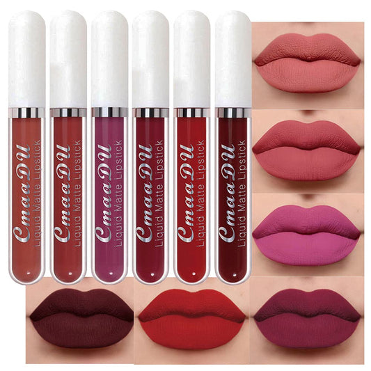 evpct 6Pcs Lipstick Matte Liquid Lipstick Lipgloss Set for Women, Dark Deep Bright Ruby Sexy Brick Red Mauve labiales mate 24 horas originales matte larga duracion 24 Hour Lipstick Long Lasting
