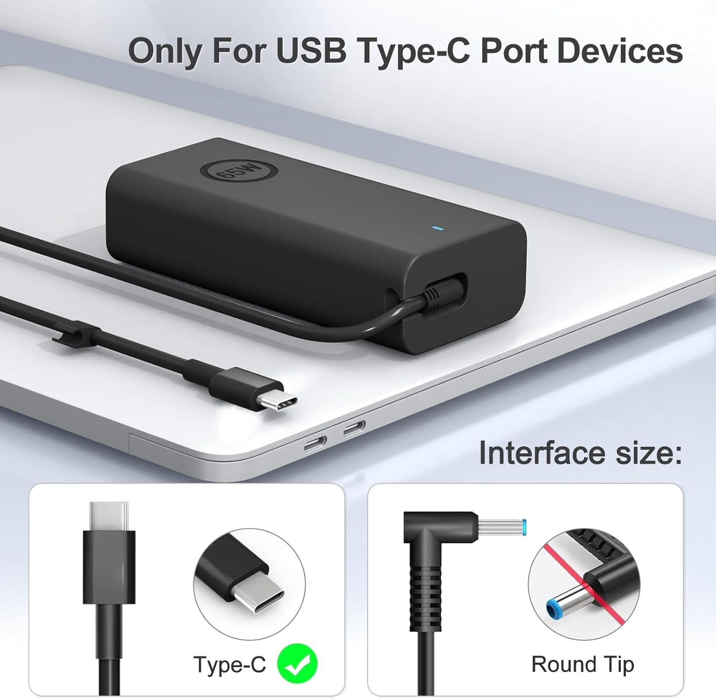 65W USB-C Compatible with Dell Laptop Charger XPS 13 and Latitude Charger 3340 3440 3540 3550 5420 5430 5520 5320 5340 5440 5550 7440 7490 7640 7410 7310 2-in-1 9440 2in1 Laptop - Power Cord Included