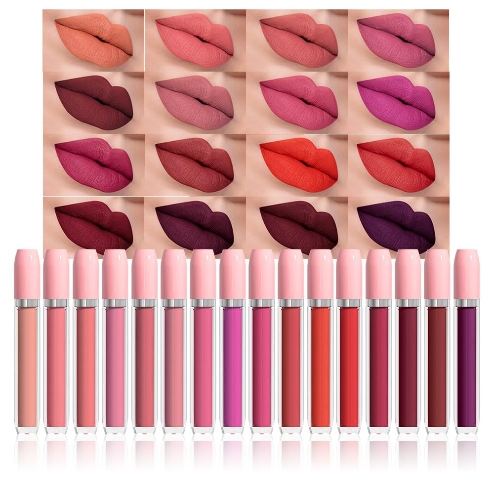 evpct 6Pcs Lipstick Matte Liquid Lipstick Lipgloss Set for Women, Dark Deep Bright Ruby Sexy Brick Red Mauve labiales mate 24 horas originales matte larga duracion 24 Hour Lipstick Long Lasting