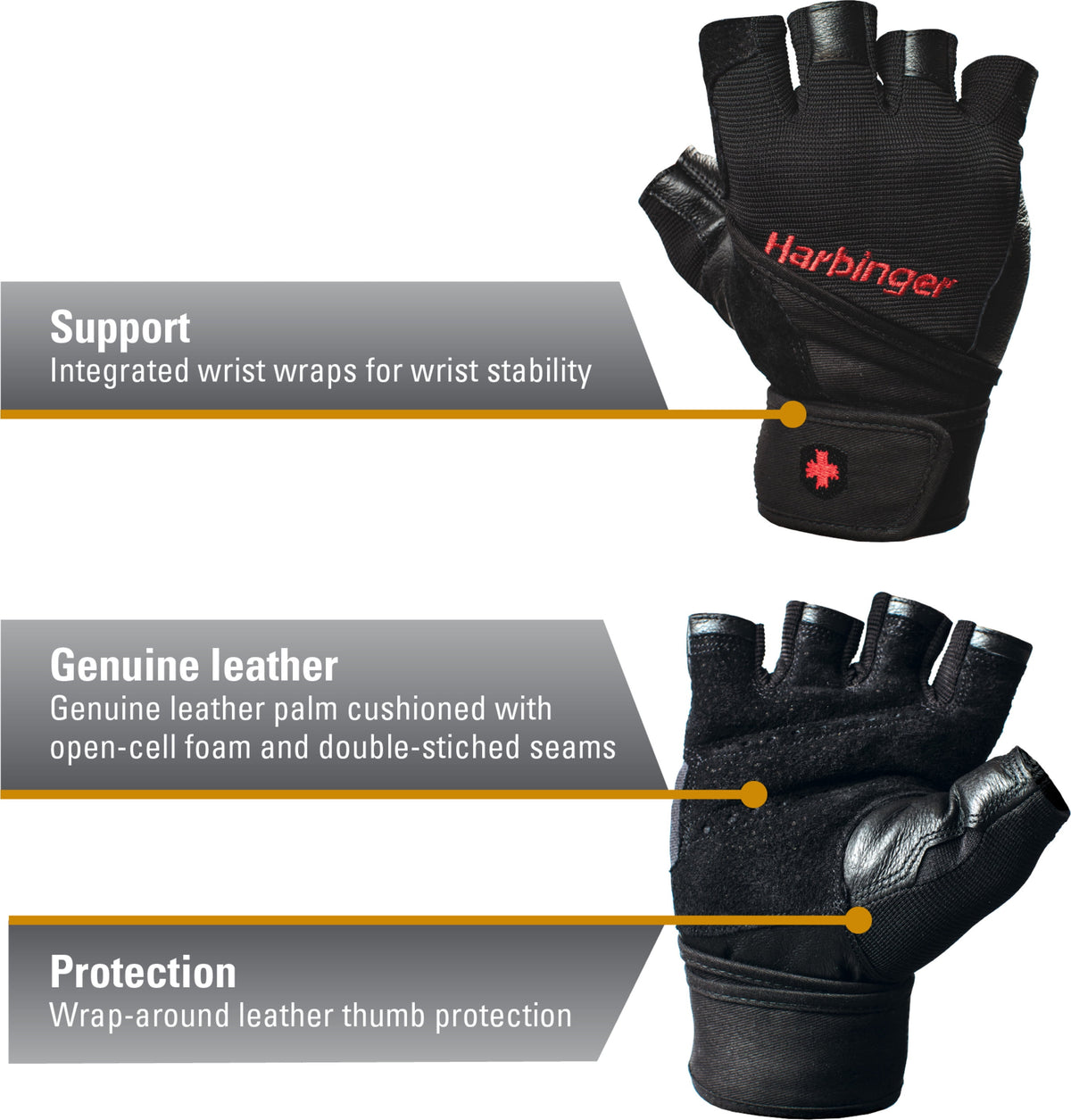 Harbinger Pro Wrist Wrap Glove Black Large