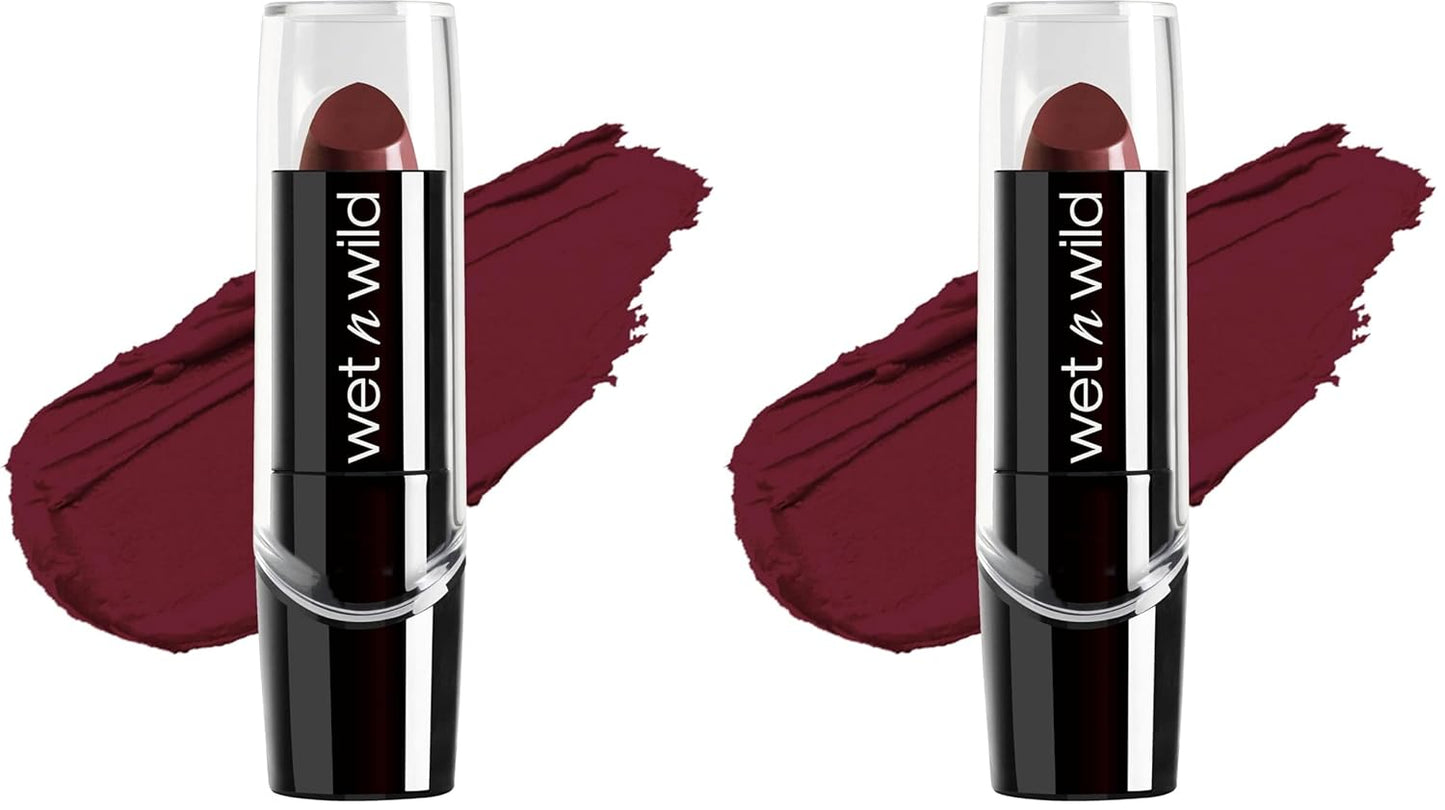wet n wild Silk Finish Lipstick, Hydrating Rich Buildable Lip Color, Formulated with Vitamins A,E, & Macadamia for Ultimate Hydration, Cruelty-Free & Vegan - Dark Wine