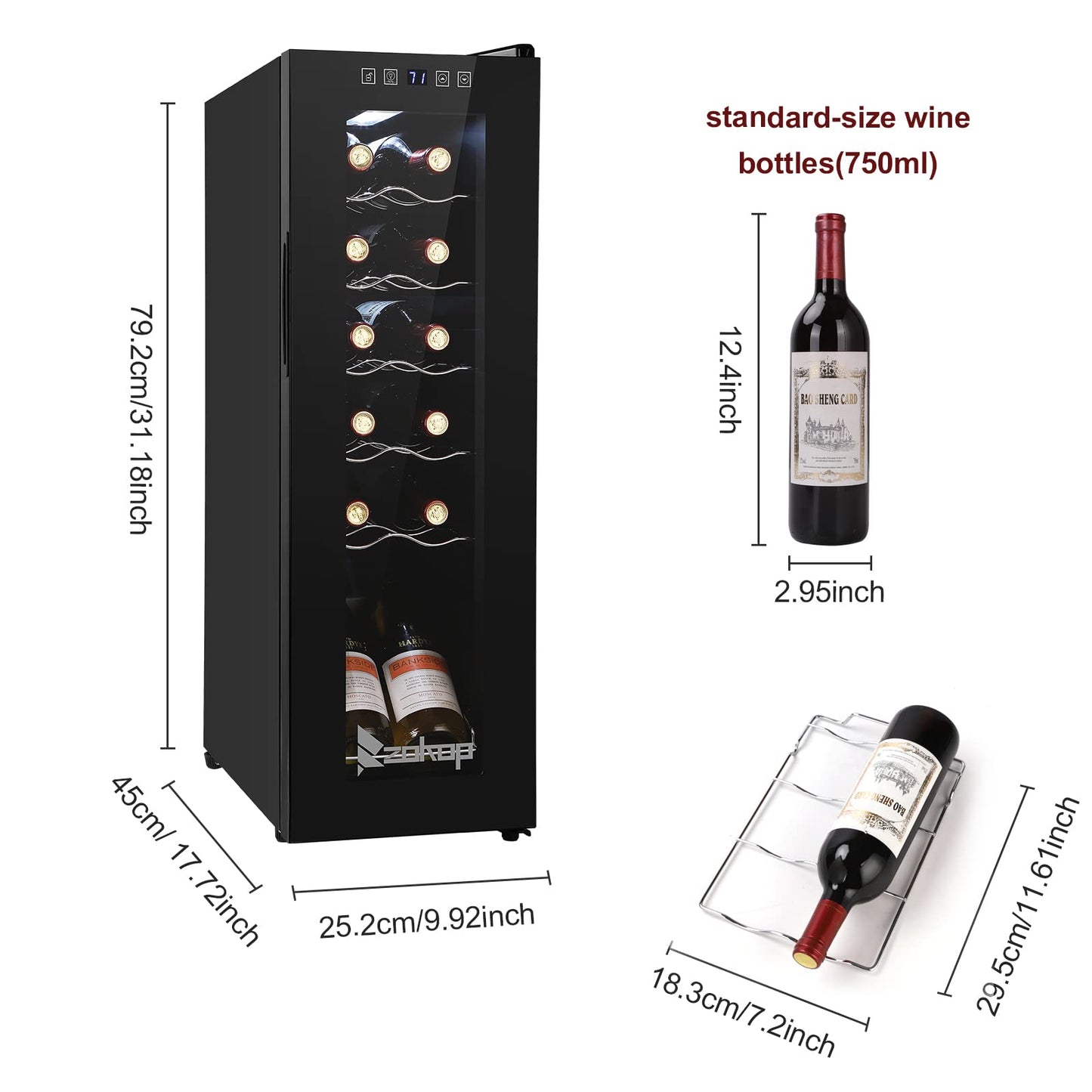 Winado 12 Bottle Compressor Wine Cooler Refrigerator w/Adjustable Temperature, Freestanding Compact Mini Wine Fridge with Digital Control & Removable Shelves