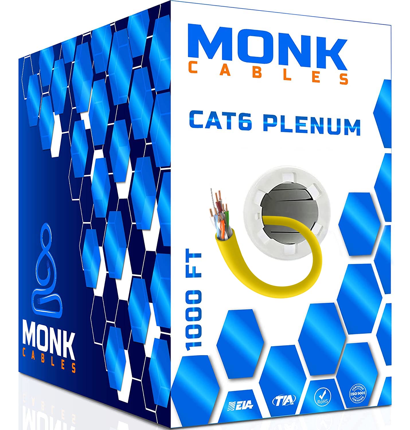 MONK CABLES | CAT6 Plenum Cable 1000ft | UTP, 23AWG, 550MHz | DSX-8000 Certified | Most Certified Cable of The Whole Market (Blue)