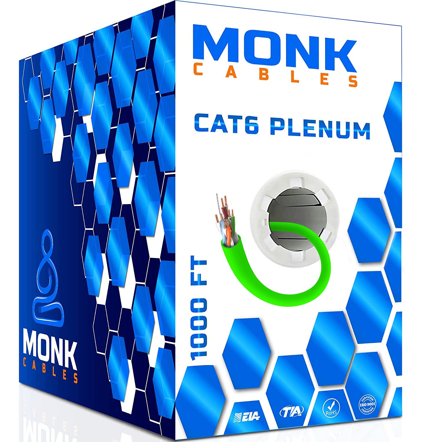 MONK CABLES | CAT6 Plenum Cable 1000ft | UTP, 23AWG, 550MHz | DSX-8000 Certified | Most Certified Cable of The Whole Market (Blue)