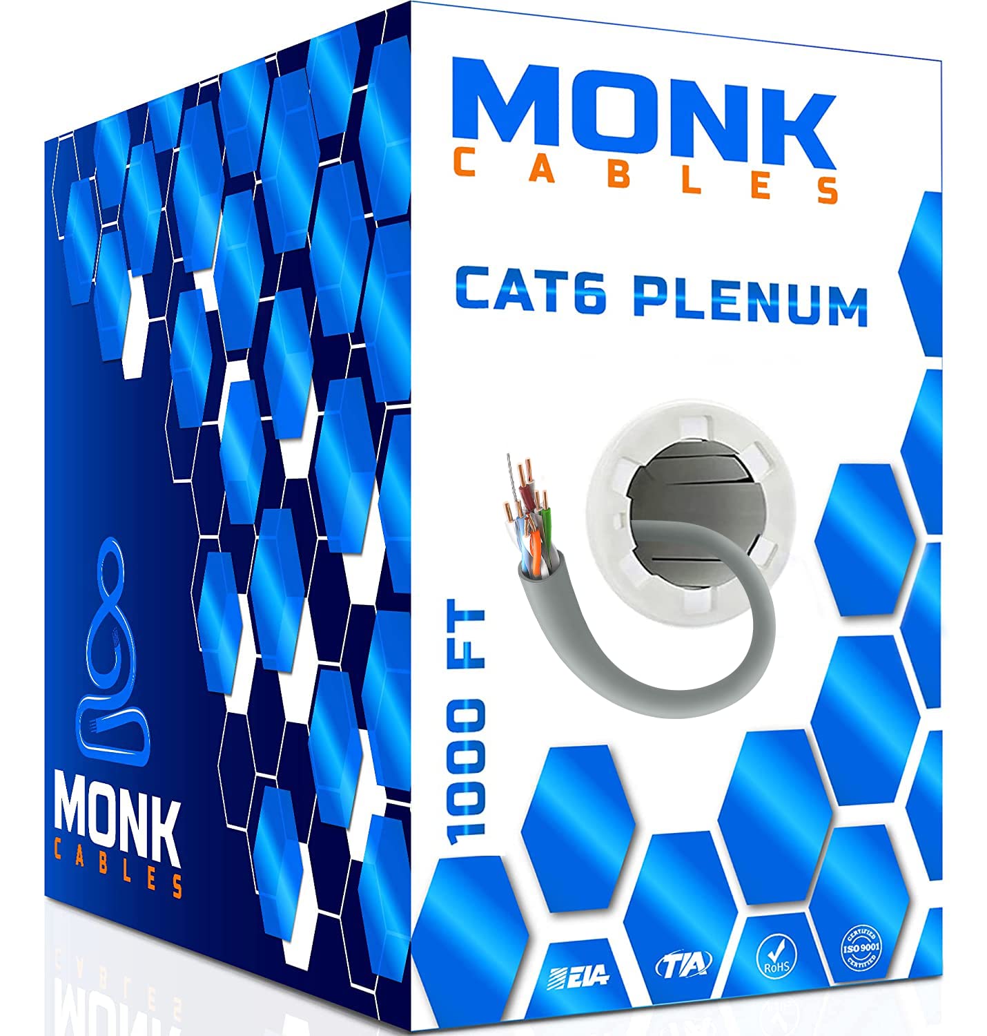 MONK CABLES | CAT6 Plenum Cable 1000ft | UTP, 23AWG, 550MHz | DSX-8000 Certified | Most Certified Cable of The Whole Market (Blue)