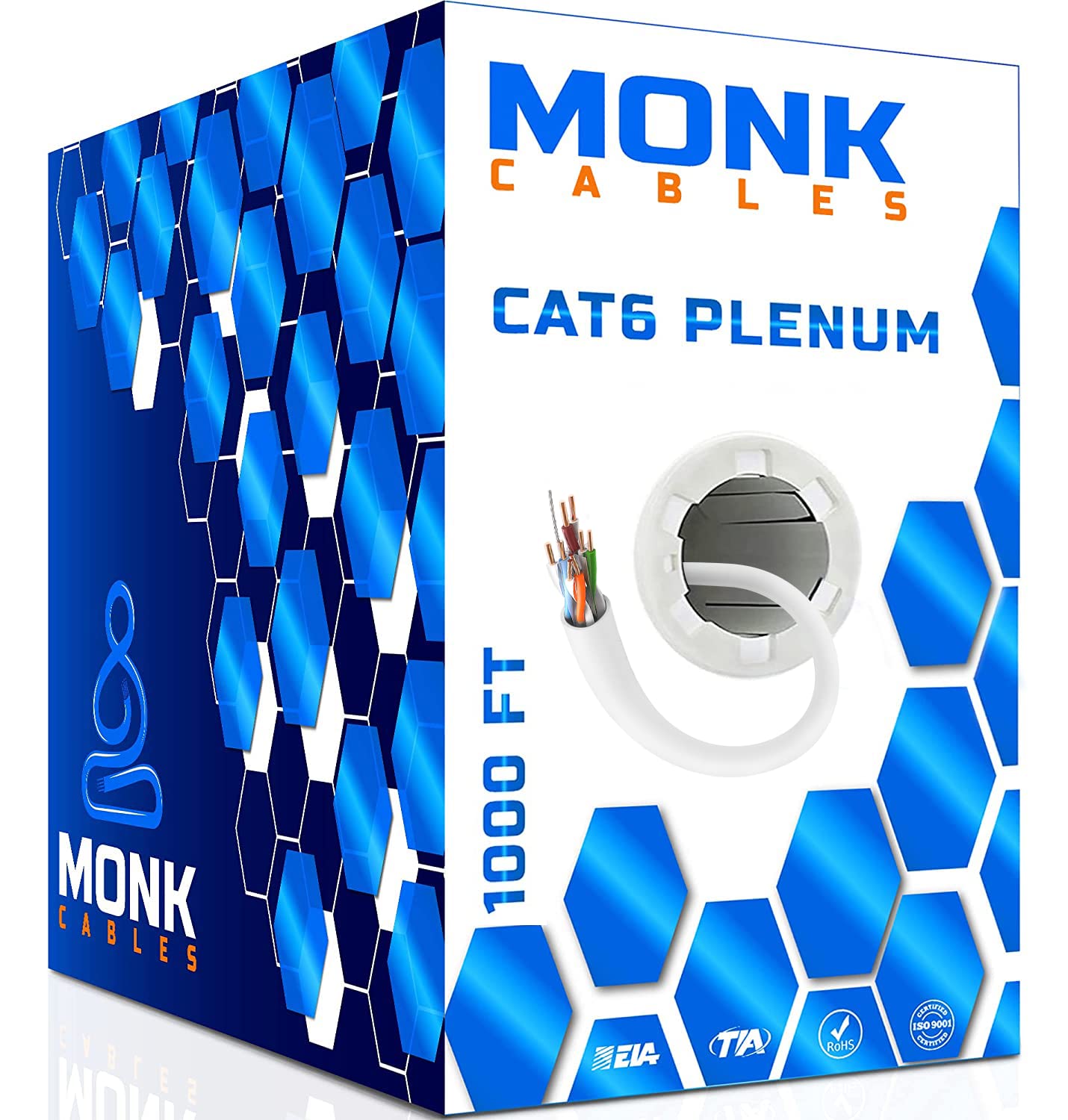 MONK CABLES | CAT6 Plenum Cable 1000ft | UTP, 23AWG, 550MHz | DSX-8000 Certified | Most Certified Cable of The Whole Market (Blue)